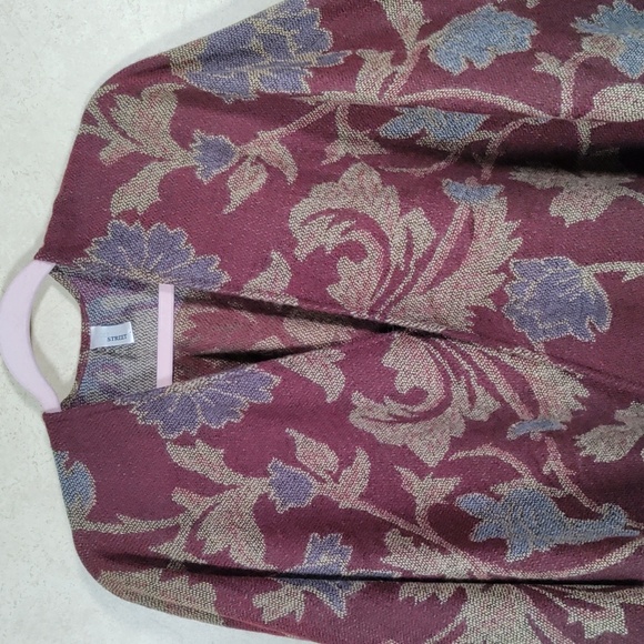 12190 Accessory Street burgundy, blue & tan sweater knit poncho O/S - Picture 2 of 9